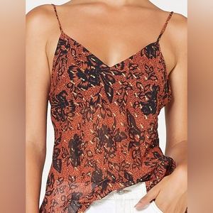 Stevie May Floral Silk Cami Tank Rust Pumpkin Orange Lined NWT M